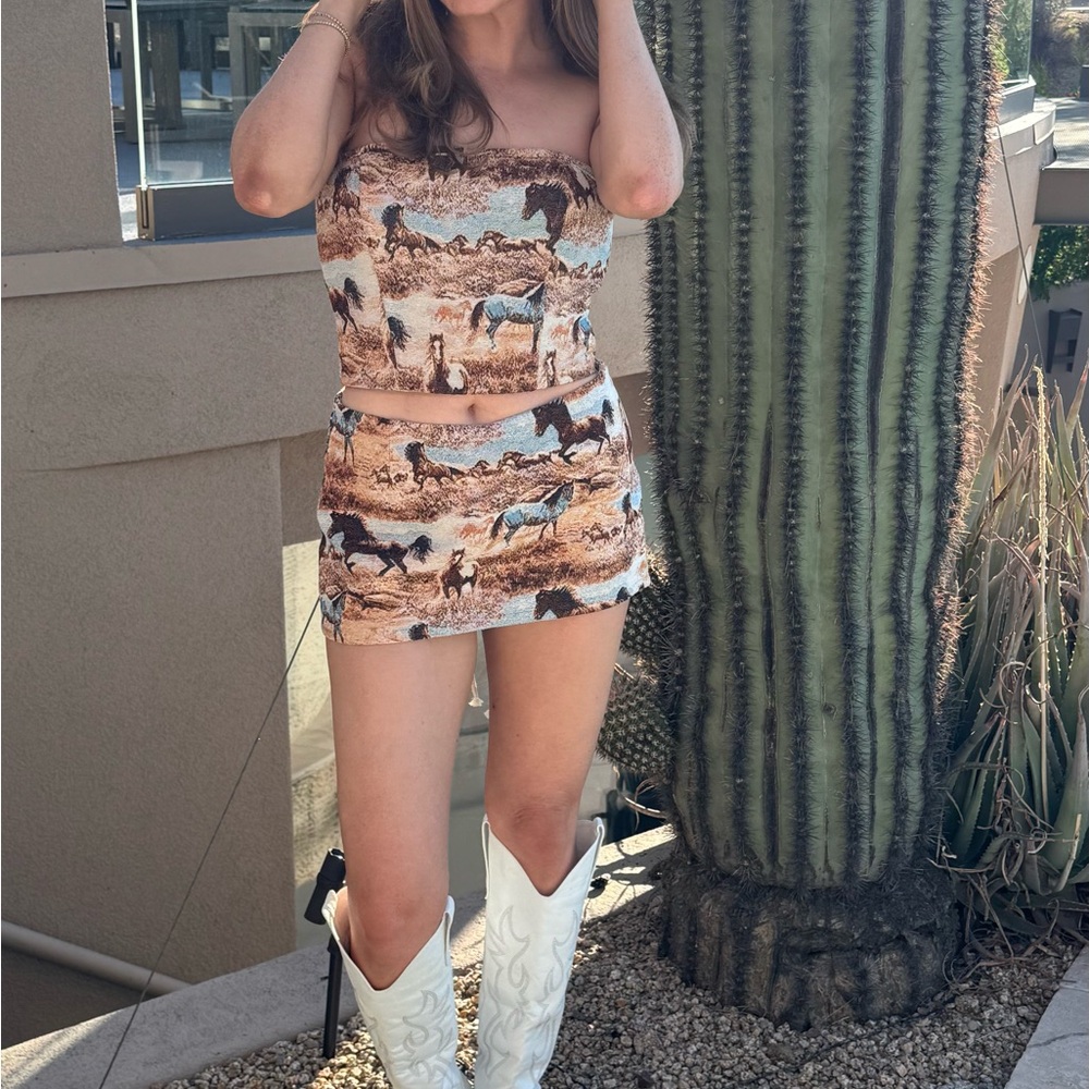 Western Horse Print Tube Top and Skirt Set